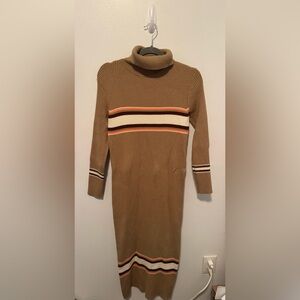 Free People Small Petite Ribbed Turtleneck Midi Sweater Dress | Retro Stripe